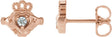 14K Gold Round Natural Diamond Accented Claddagh Earrings - Rose Gold