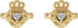 14K Gold Round Natural Diamond Accented Claddagh Earrings - Yellow Gold - view 2