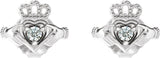 14K Gold Round Natural Diamond Accented Claddagh Earrings - White Gold - view 2