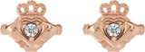 14K Gold Round Natural Diamond Accented Claddagh Earrings - Rose Gold - view 2