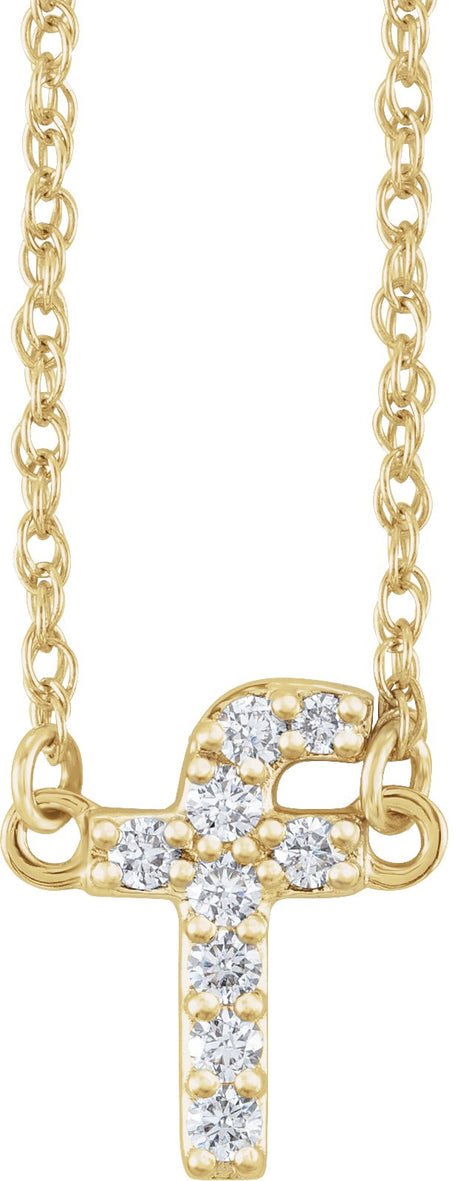 14K Gold Round Natural Diamond Lowercase Initial Necklace - Yellow Gold