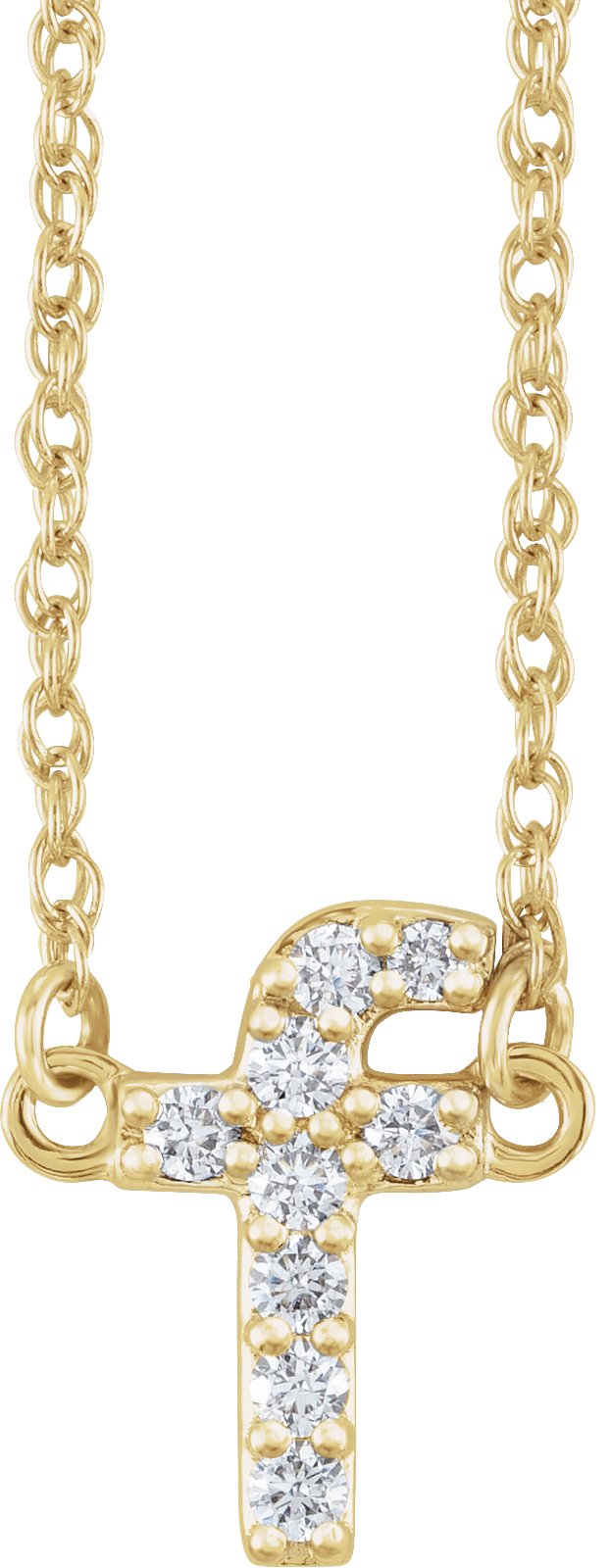 14K Gold Round Natural Diamond Lowercase Initial Necklace - Yellow Gold