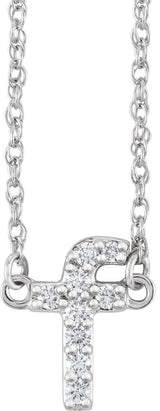 14K Gold Round Natural Diamond Lowercase Initial Necklace - White Gold