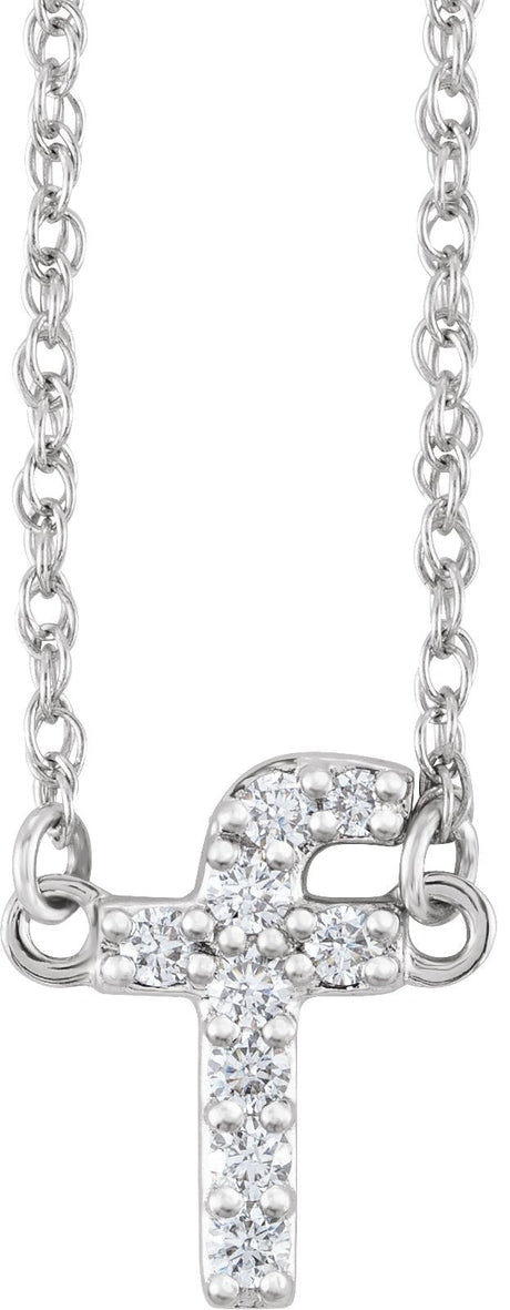 14K Gold Round Natural Diamond Lowercase Initial Necklace - White Gold