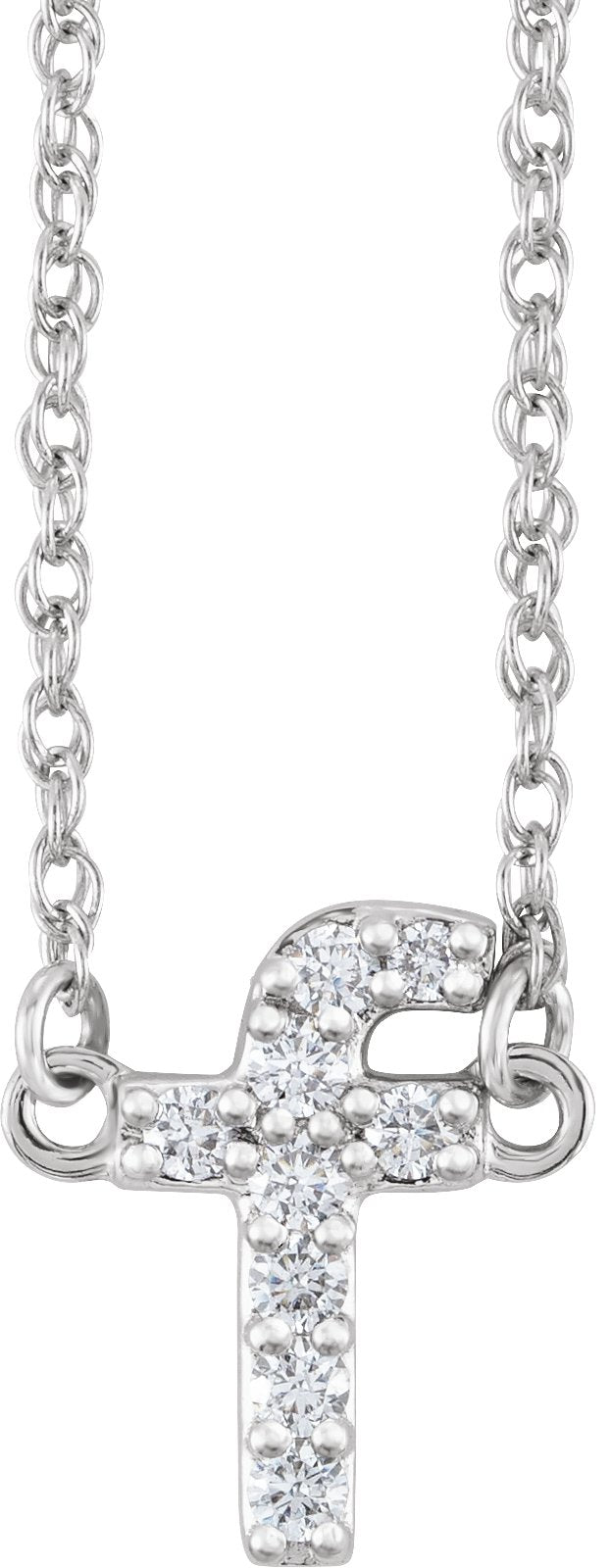 14K Gold Round Natural Diamond Lowercase Initial Necklace - White Gold