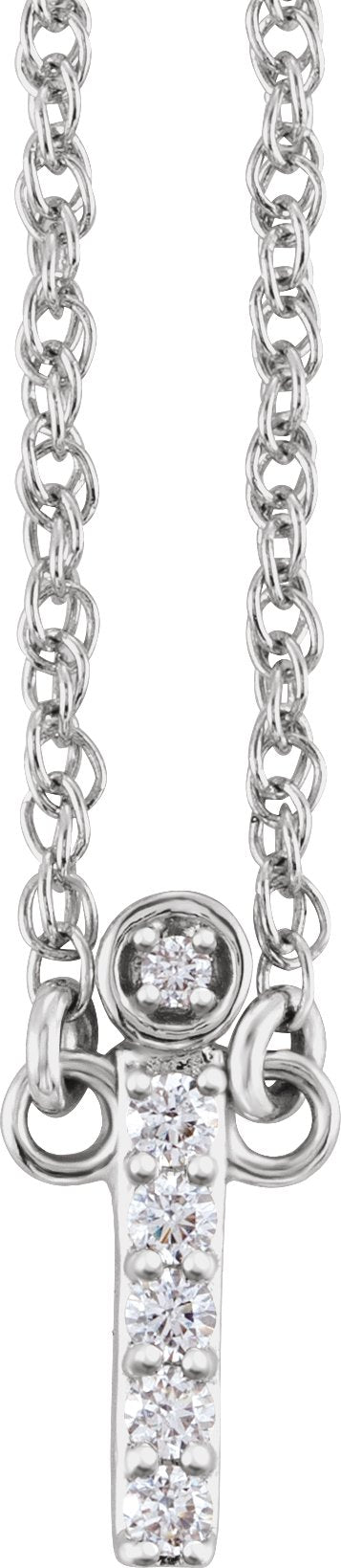 14K Gold Round Natural Diamond Lowercase Initial Necklace - White Gold