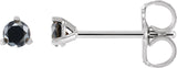 14K Gold Natural Black Diamond Round 3-Prong Stud Earrings - White Gold