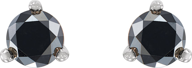 14K Gold Natural Black Diamond Round 3-Prong Stud Earrings - White Gold - view 2