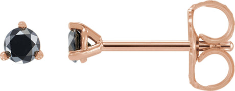 14K Gold Natural Black Diamond Round 3-Prong Stud Earrings - Rose Gold