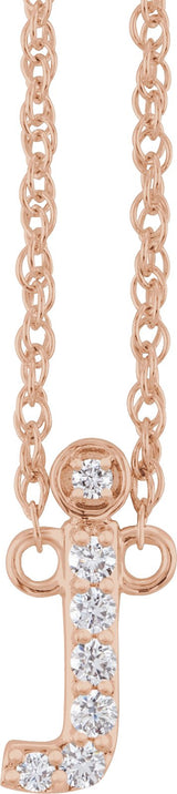 14K Gold Round Natural Diamond Lowercase Initial Necklace - Rose Gold