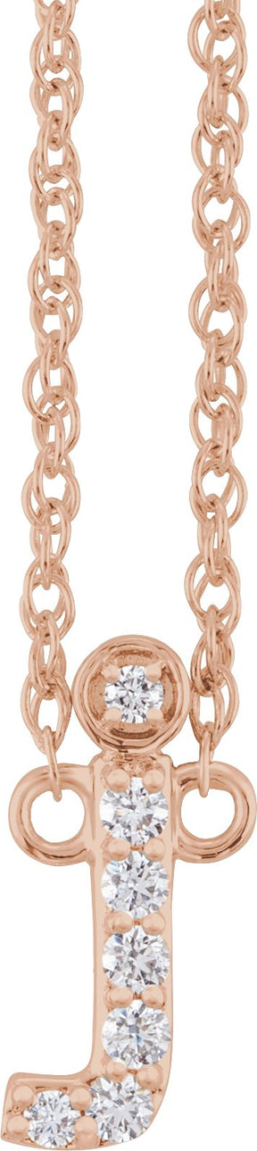 14K Gold Round Natural Diamond Lowercase Initial Necklace - Rose Gold