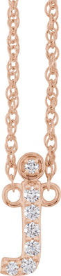 14K Gold Round Natural Diamond Lowercase Initial Necklace - Rose Gold