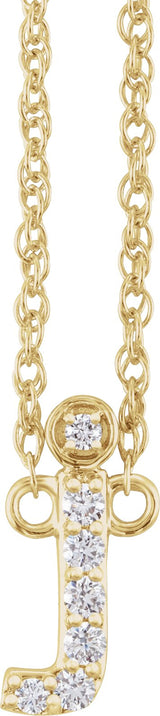14K Gold Round Natural Diamond Lowercase Initial Necklace - Yellow Gold