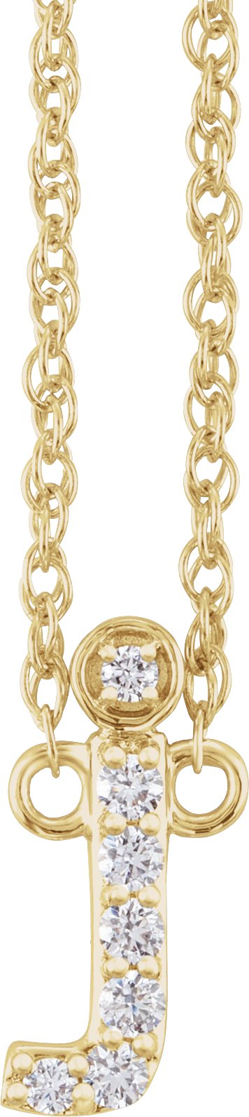 14K Gold Round Natural Diamond Lowercase Initial Necklace - Yellow Gold