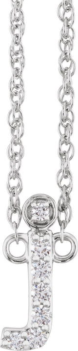 14K Gold Round Natural Diamond Lowercase Initial Necklace - White Gold