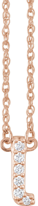 14K Gold Round Natural Diamond Lowercase Initial Necklace - Rose Gold