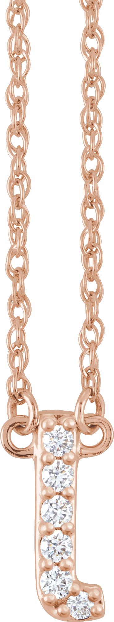 14K Gold Round Natural Diamond Lowercase Initial Necklace - Rose Gold