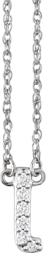 14K Gold Round Natural Diamond Lowercase Initial Necklace - White Gold