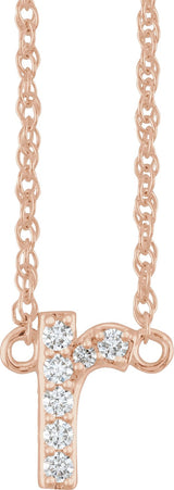 14K Gold Round Natural Diamond Lowercase Initial Necklace - Rose Gold