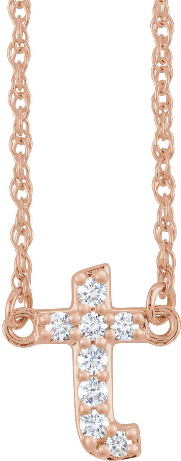 14K Gold Round Natural Diamond Lowercase Initial Necklace - Rose Gold