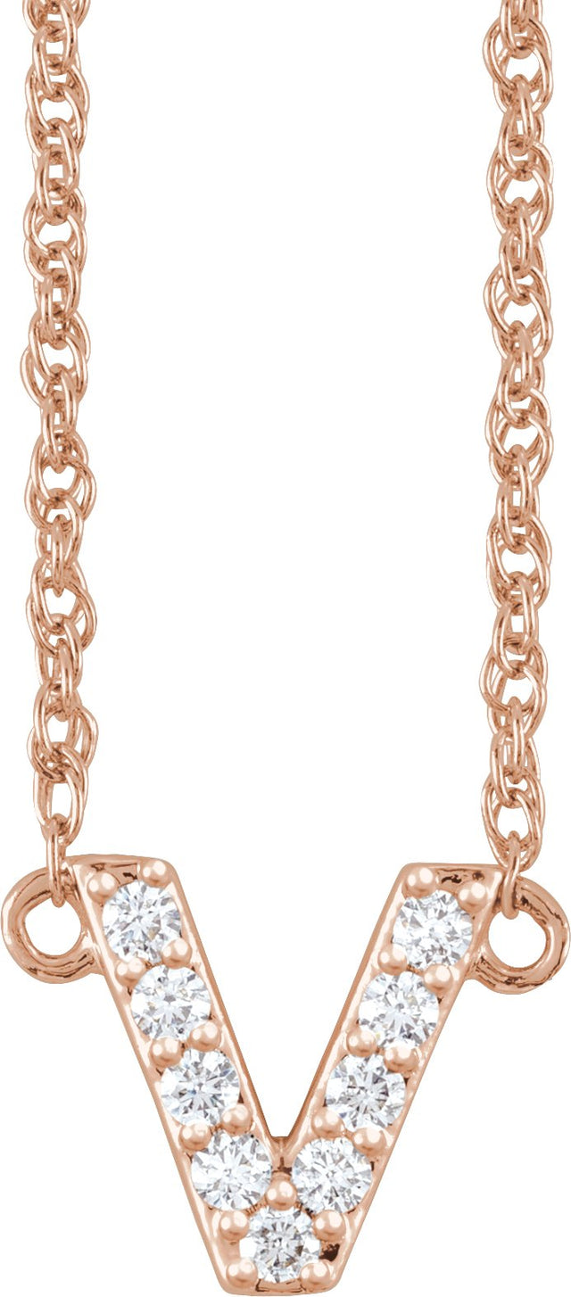 14K Gold Round Natural Diamond Lowercase Initial Necklace - Rose Gold