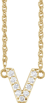 14K Gold Round Natural Diamond Lowercase Initial Necklace - Yellow Gold
