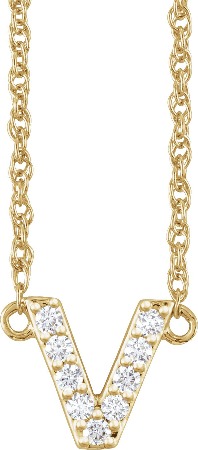 14K Gold Round Natural Diamond Lowercase Initial Necklace - Yellow Gold