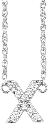 14K Gold Round Natural Diamond Lowercase Initial Necklace - White Gold