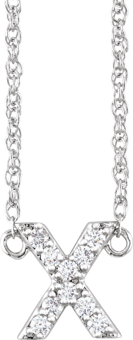 14K Gold Round Natural Diamond Lowercase Initial Necklace - White Gold