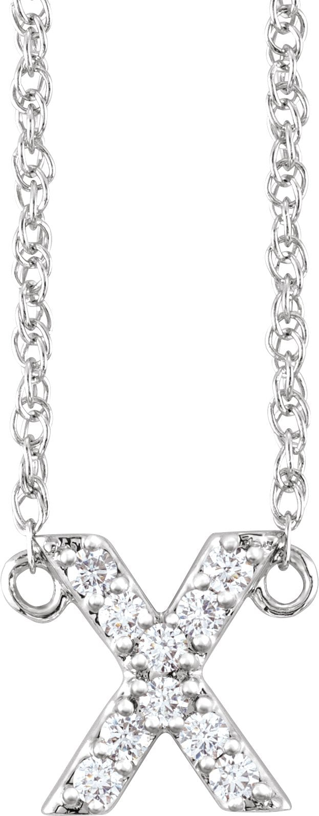 14K Gold Round Natural Diamond Lowercase Initial Necklace - White Gold