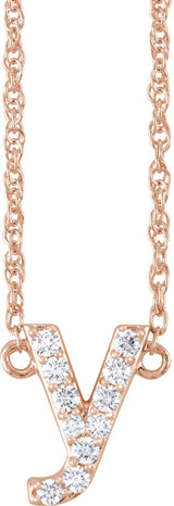 14K Gold Round Natural Diamond Lowercase Initial Necklace - Rose Gold