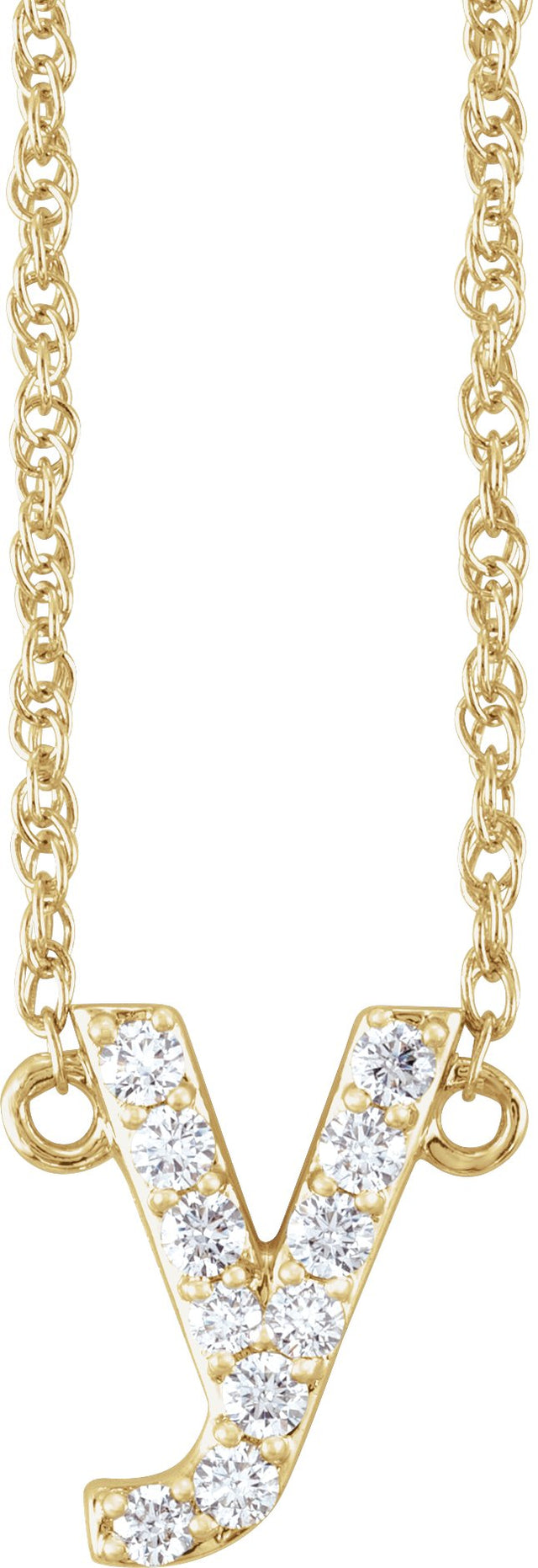14K Gold Round Natural Diamond Lowercase Initial Necklace - Yellow Gold