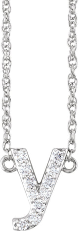 14K Gold Round Natural Diamond Lowercase Initial Necklace - White Gold