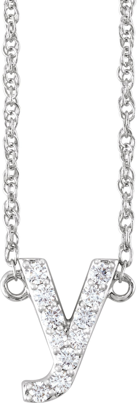 14K Gold Round Natural Diamond Lowercase Initial Necklace - White Gold