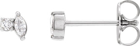 14K Gold Marquise Natural Diamond Accented Stud Earrings - White Gold
