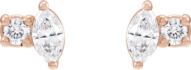 14K Gold Marquise Natural Diamond Accented Stud Earrings - Rose Gold - view 2