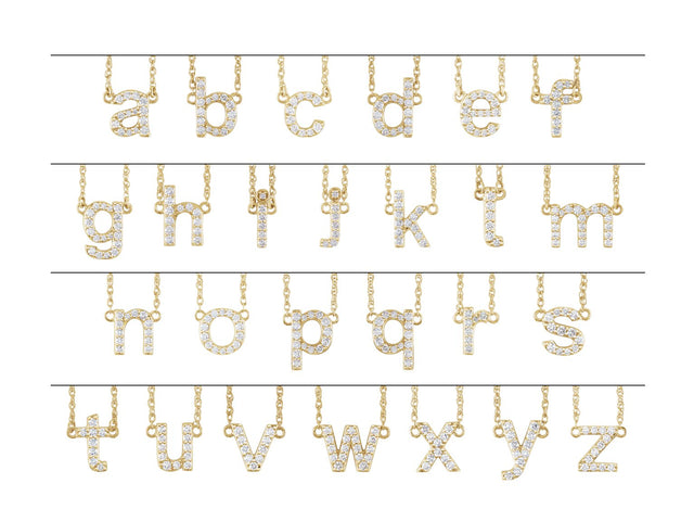 14K Gold Round Natural Diamond Lowercase Initial Necklace - Rose Gold - view 2