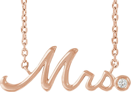 14K Gold Round Natural Diamond "Mrs" Necklace - Rose Gold