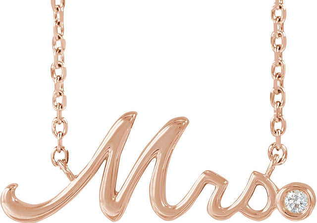 14K Gold Round Natural Diamond "Mrs" Necklace - Rose Gold