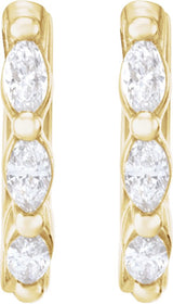 14K Gold Natural Diamond Marquise Hoop Earrings - Yellow Gold - view 2