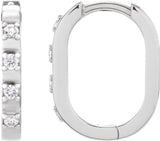 14K Gold Round Natural Diamond Elongated Hoop Earrings - White Gold
