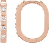 14K Gold Round Natural Diamond Elongated Hoop Earrings - Rose Gold