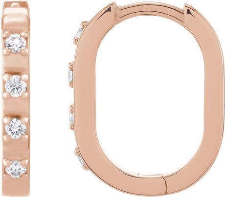 14K Gold Round Natural Diamond Elongated Hoop Earrings - Rose Gold