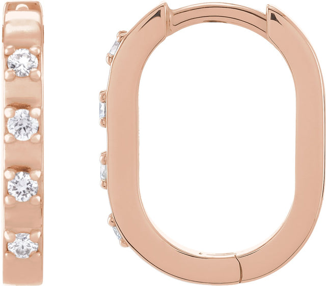 14K Gold Round Natural Diamond Elongated Hoop Earrings - Rose Gold