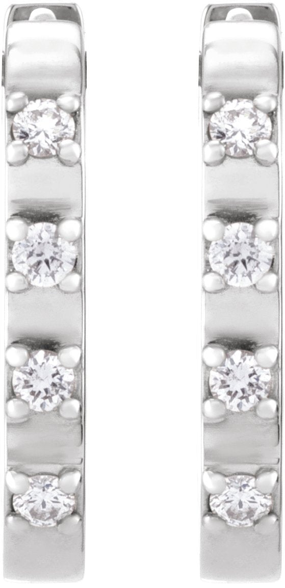 14K Gold Round Natural Diamond Elongated Hoop Earrings - White Gold - view 2