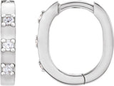 14K Gold Round Natural Diamond Elongated Hoop Earrings - White Gold