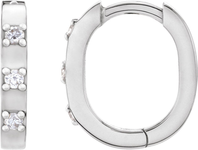 14K Gold Round Natural Diamond Elongated Hoop Earrings - White Gold