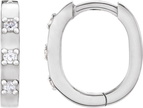 Platinum Round Natural Diamond Elongated Hoop Earrings