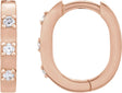 14K Gold Round Natural Diamond Elongated Hoop Earrings - Rose Gold