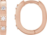 14K Gold Round Natural Diamond Elongated Hoop Earrings - Rose Gold